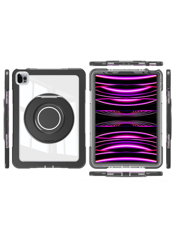حافظة لجهاز iPad Pro 11 (2022)/(2021)/(2020)/Air (2022)/(2020) مع حامل دوار مصنوع من البولي كربونات والسيليكون وغطاء مضاد للسقوط - أسود - Image 4